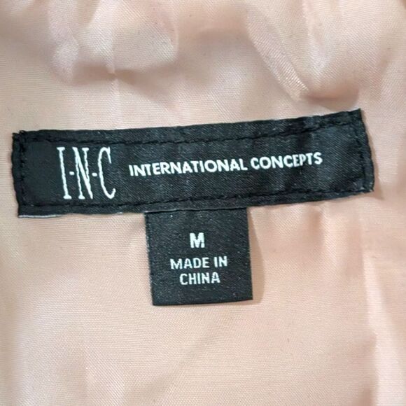 INC International Concepts Blush Cream Tweed Zip Front Moto Jacket Coat Size M - Picture 10 of 11